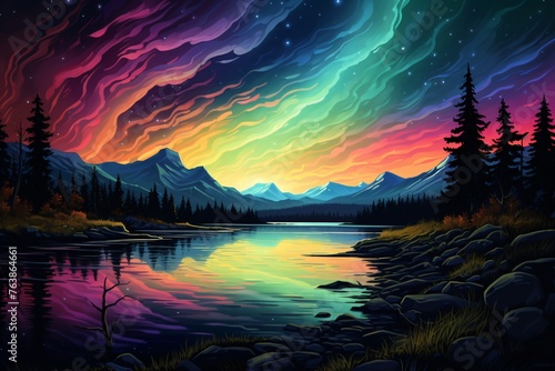 a colorful sky over a lake