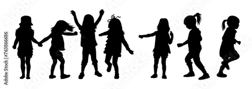 Sillhouette collection of some children playing around in various expressive pose 