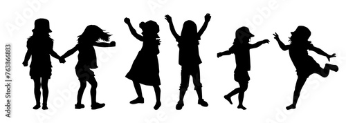 Sillhouette collection of some children playing around in various expressive pose  photo