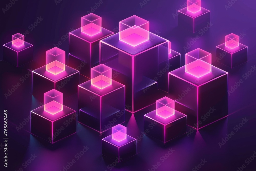 A series of cubes in a purple background. futuristic technology background A series of cubes in a purple background. futuristic technology background
