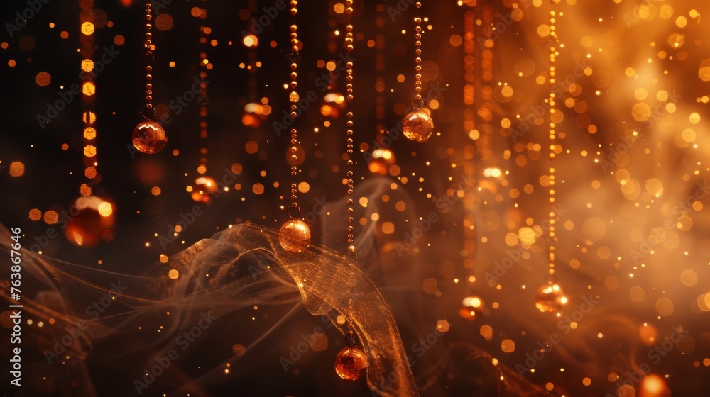 Abstract golden background with glittering lights and stars.