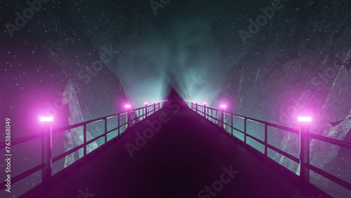 Three-Dimensional Illustration with a mysterious subterranean passage in cyber punk / sci-fi style 