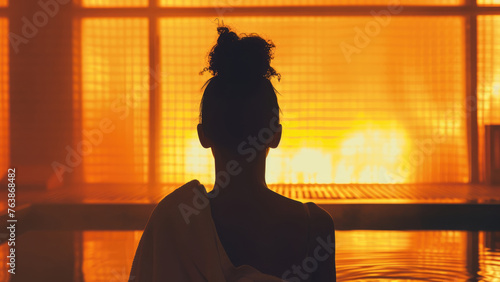Woman's Silhouette Framed by Fiery Sunset Window
