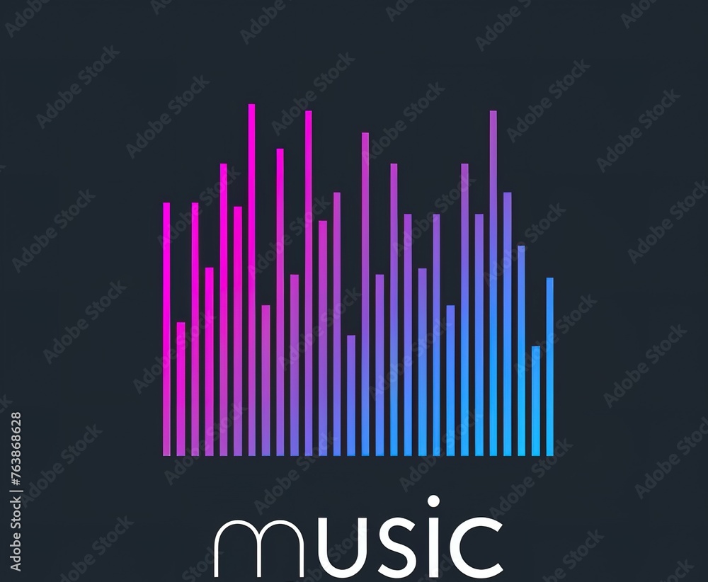 Abstract music concept with colorful gradient stripes and notes on a dark background, ideal for digital media and print