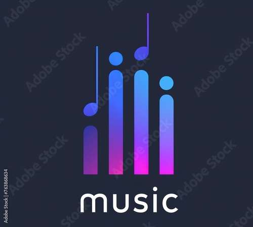 Abstract music concept with colorful gradient stripes and notes on a dark background  ideal for digital media and print