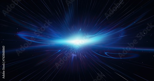 A black hole in space with beautifull rays, light streaks or lines of energy flying from the center to edges