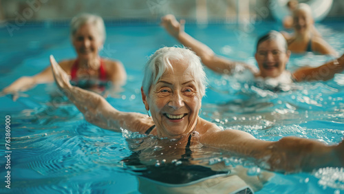 Poolside Radiance: Happy Senior Women's Swim  © Andriy