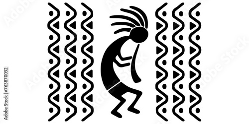 Ethnic primitive man. Silhouette of a man with a pipe.