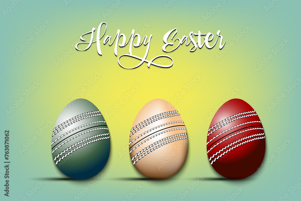 Happy Easter. Eggs shaped cricket balls Happy Easter. Eggs shaped cricket balls