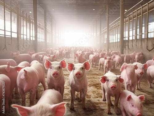 Modern pig farming in agricultural setting with advanced facilities and technology