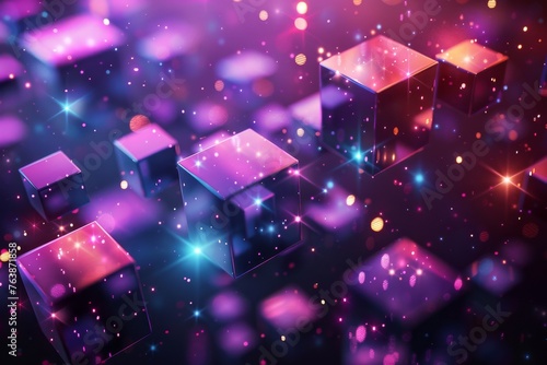 A colorful image of purple cubes with a blue background. futuristic technology background