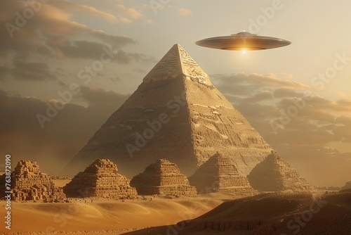 alien pyramid hyeroglyphs Spaceship UFO over pyramids. Aliens and egyptians