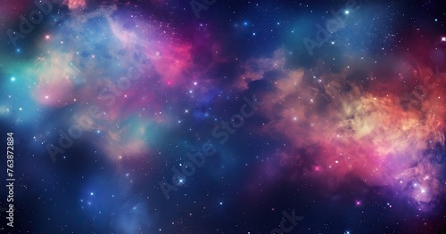 A vibrant cosmic background with stars and galaxies, showcasing the beauty of space exploration. The color scheme includes deep beautifull © Renaldi