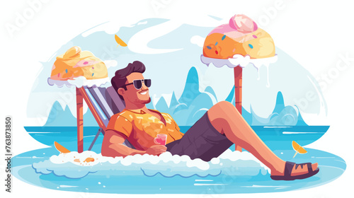 Happy holiday concept. A man enjoys his vacation