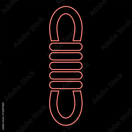 Neon rope climber hank bunch coil mountaineering alpinism equipment mount extreme sport camping outdoor activities red color vector illustration image flat style