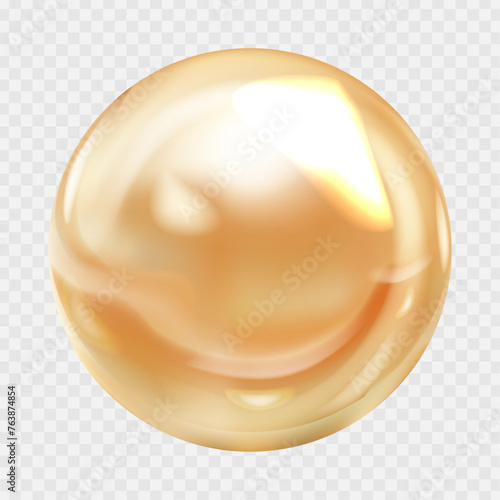 Vector realistic pearl, golden sphere isolated on transparent background
