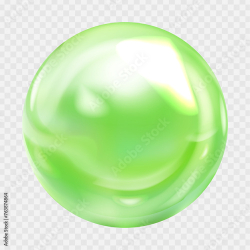 Vector realistic pearl, green sphere isolated on transparent background