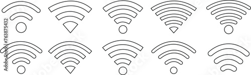 Wireless Network icons Set line styles. Depicting symbols related to wireless Wi-Fi connectivity, including Wi-Fi signs and internet connection, that enable remote internet on transparent background. photo