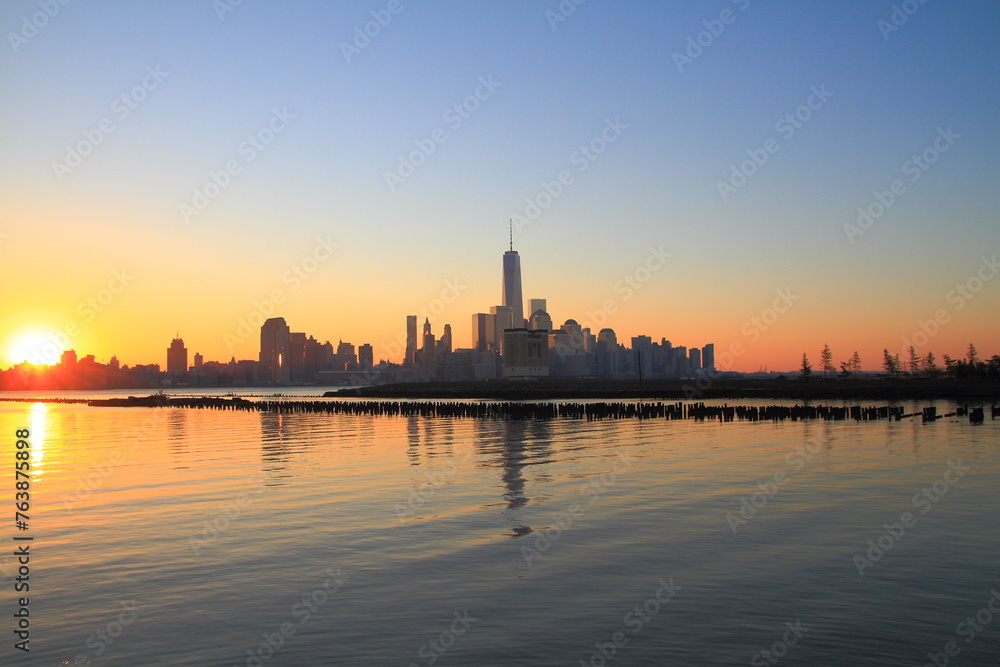 View of the skyscrapers in Manhattan, New York, USA, from the Hudson River in the afternoon light.
