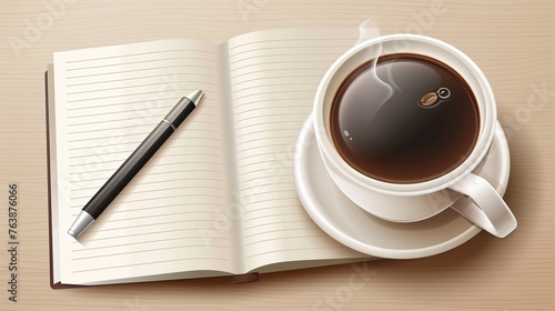 Notebook planner for business work with hot coffee,Generative ai, 