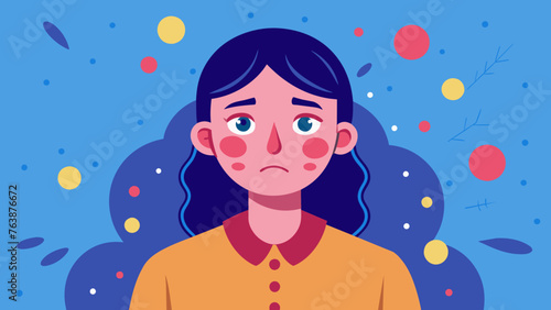 a girl with a surprised, frightened expression on his face. allergic reaction in the form of red spots on the face. seasonal allergy to pollen from flowering plants. concept is medicine, treatment