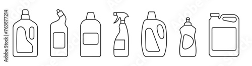Set of bottles household chemicals. Household chemicals icons. Vector illustration.