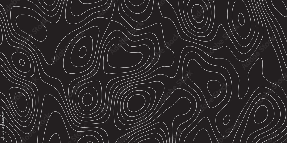 Abstract white on black background Topographic line map pattern. Contour elevation topographic and textured Background Modern design with black background with topographic wavy patted.