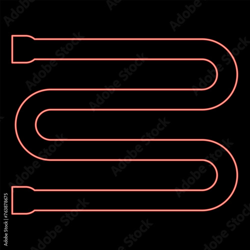 Neon heated towel rail dryer bathroom equipment red color vector illustration image flat style