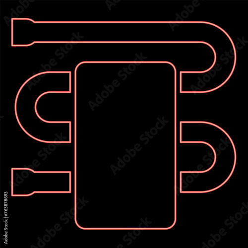 Neon heated towel rail with towel dryer bathroom equipment red color vector illustration image flat style