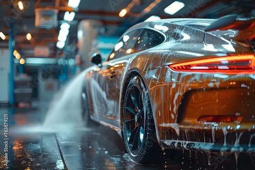 Professional washing sports car with water pressure washer preparing glossy American classic. Concept Car Detailing, Vintage Vehicles, Pressure Washing, Classic Cars, Automotive Cleaning © Anastasiia