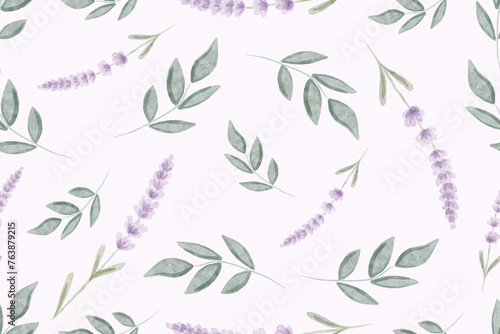 Watercolor herbal seamless pattern with vintage lavender flowers background