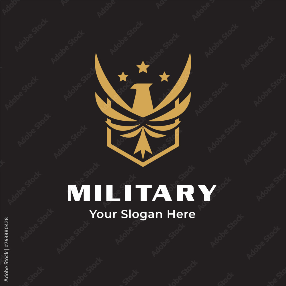 Eagle Bird Falcon with Shield secure for US Army Veterean Guard Protection logo design Eagle Bird Falcon with Shield secure for US Army Veterean Guard Protection logo design