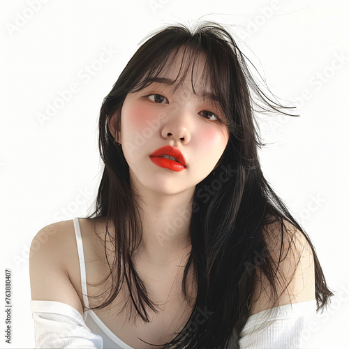 Bold red lips Korean female model picture