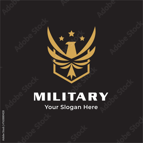 Eagle Bird Falcon with Shield secure for US Army Veterean Guard Protection logo design