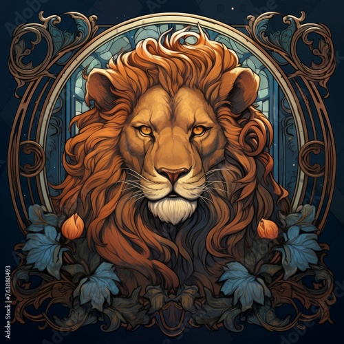 lion portrait , illustration art nouveau 