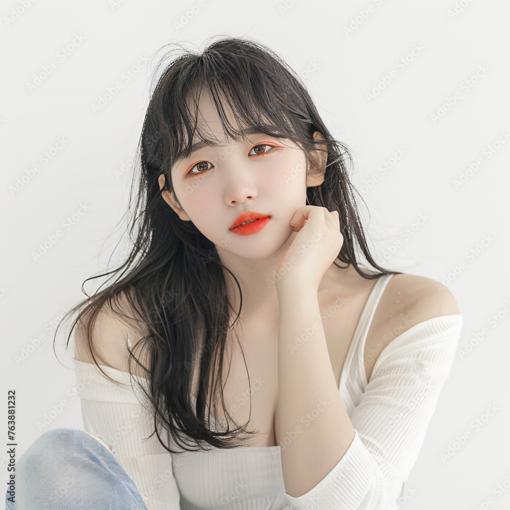 Bold red lips Korean female model picture Bold red lips Korean female model picture