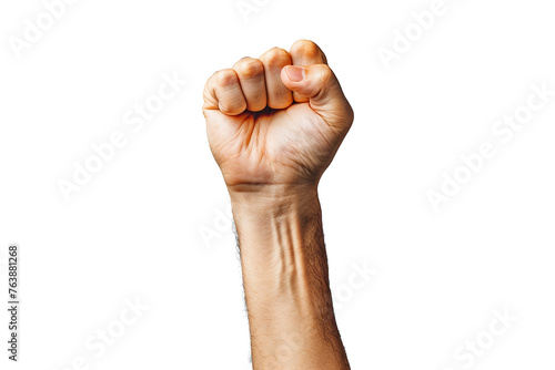 a man's hand clenches his fist on a transparent background