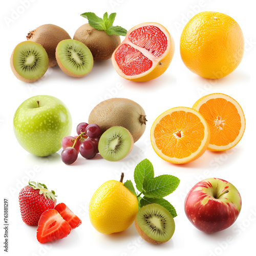 set of fruits isolated on white