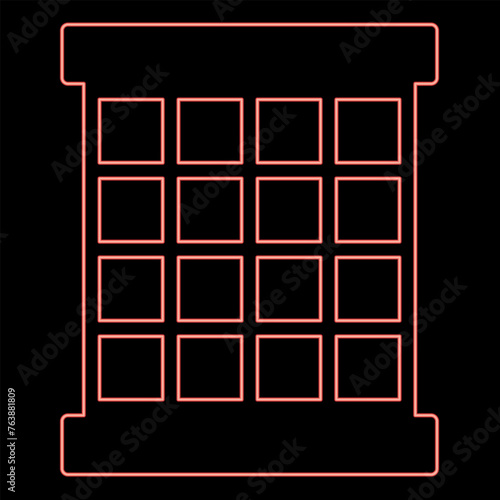 Neon prisoner window grid grate prison jail concept red color vector illustration image flat style
