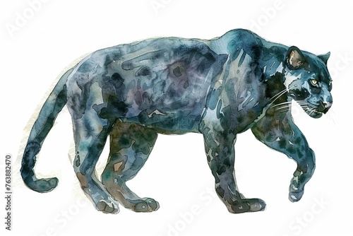 A Panther cute hand draw watercolor white background. Cute animal vocabulary for kindergarten children concept.