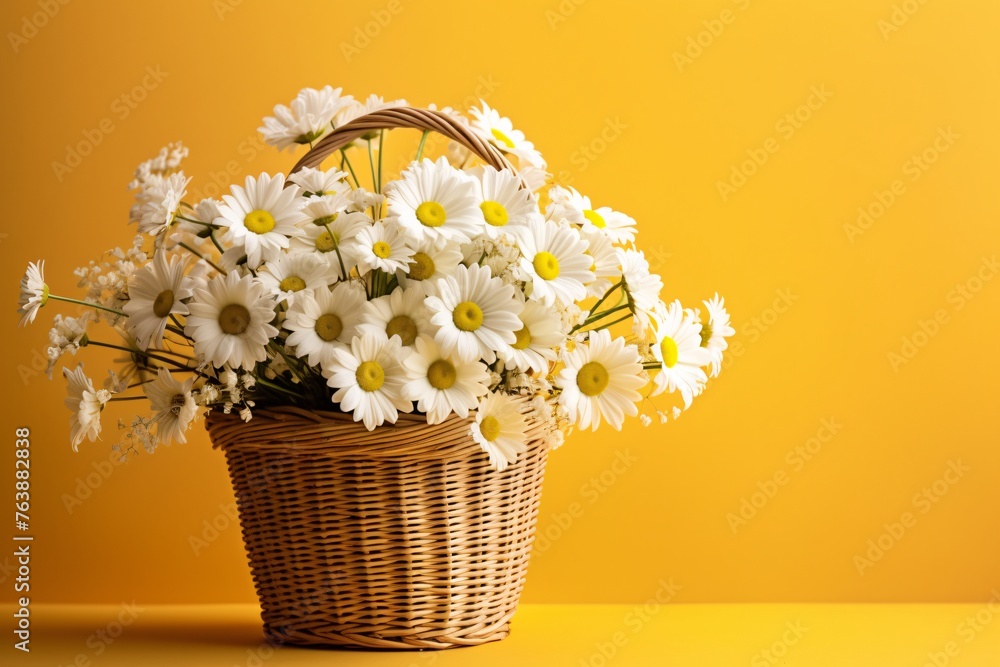 a basket of white daisies