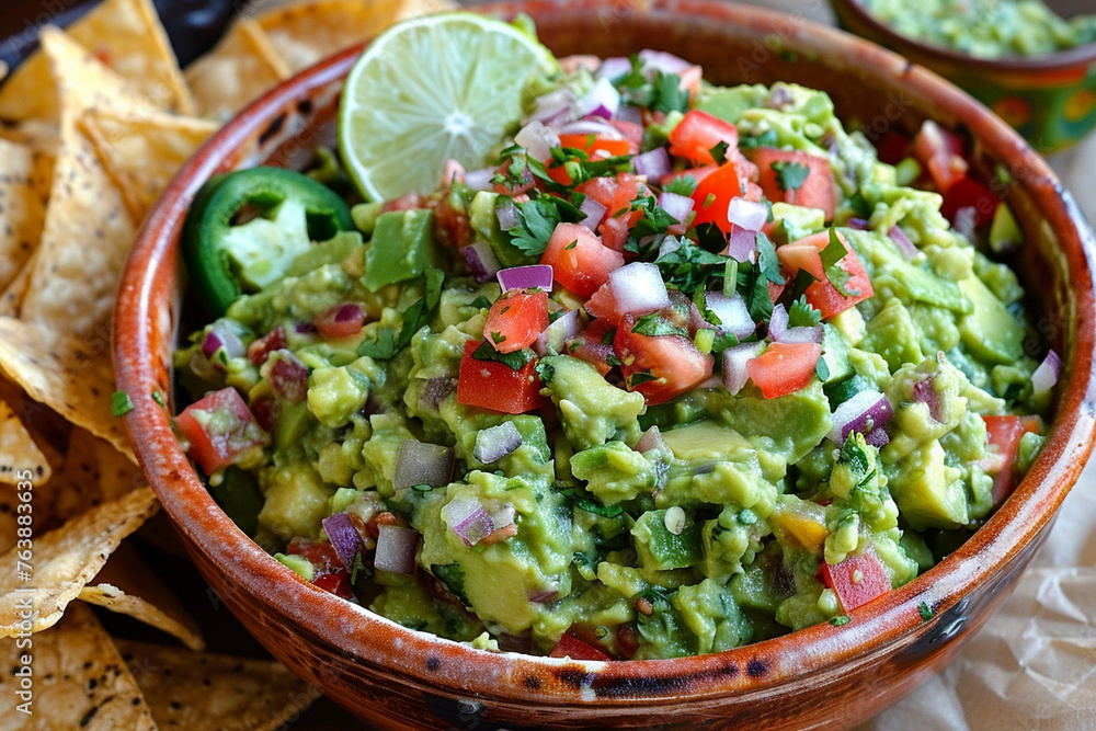 guacamole and chips, Mexican food