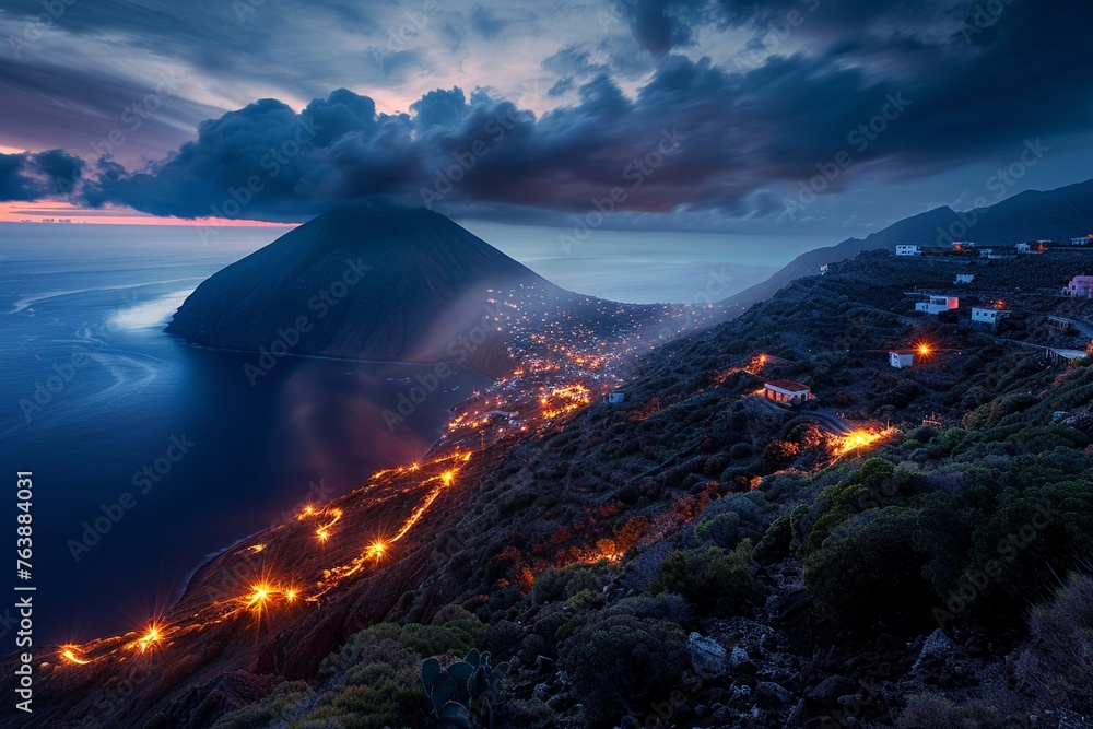 Long exposure beautiful high angle view landscape photography of  Acatenango Volcano