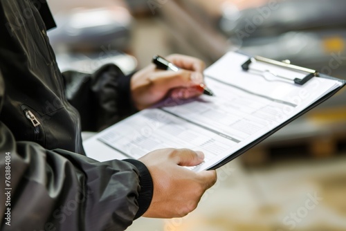 person holding clipboard and checking inventory list