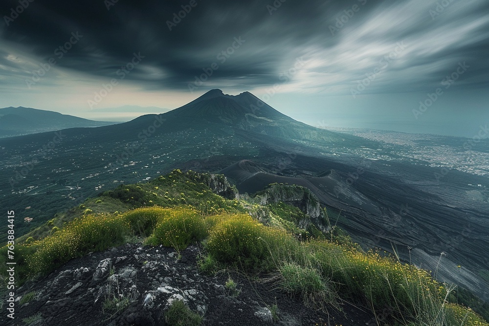 Fototapeta premium Long exposure beautiful high angle view landscape photography of Acatenango Volcano