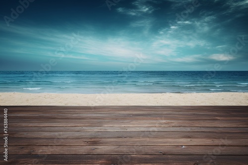 a wooden deck on a beach