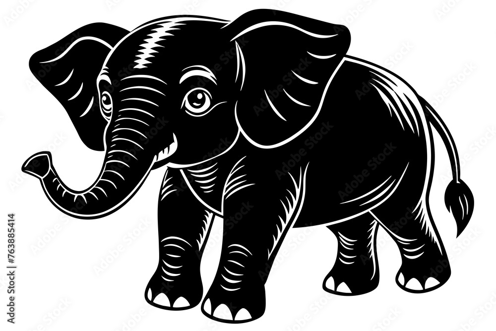 baby elephant  silhouette  vector and illustration