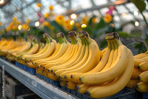 Bunches of Bananas on Conveyor Belt