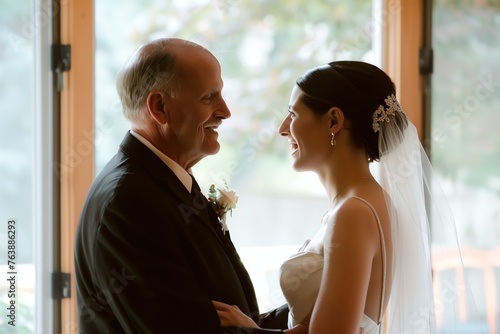 bride and father sharing a moment before ceremony