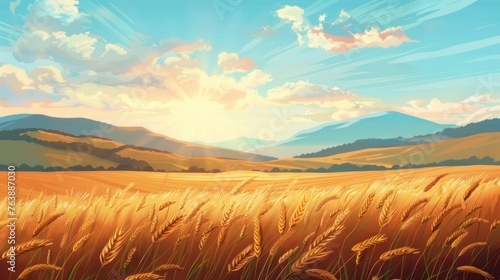 illustration of a fantasy image of a wheat field background. AI generated